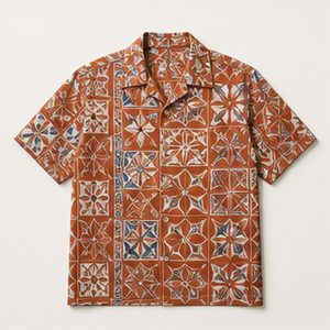Hawaiian Shirt Sunset Tile Design for Unisex Summer Evenings Featuring Hand Drawn Tile Print
